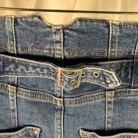 Free People Blue Distressed Denim Mini Skirt Size 8 Raw Hem Belted Waist - Picture 10 of 16